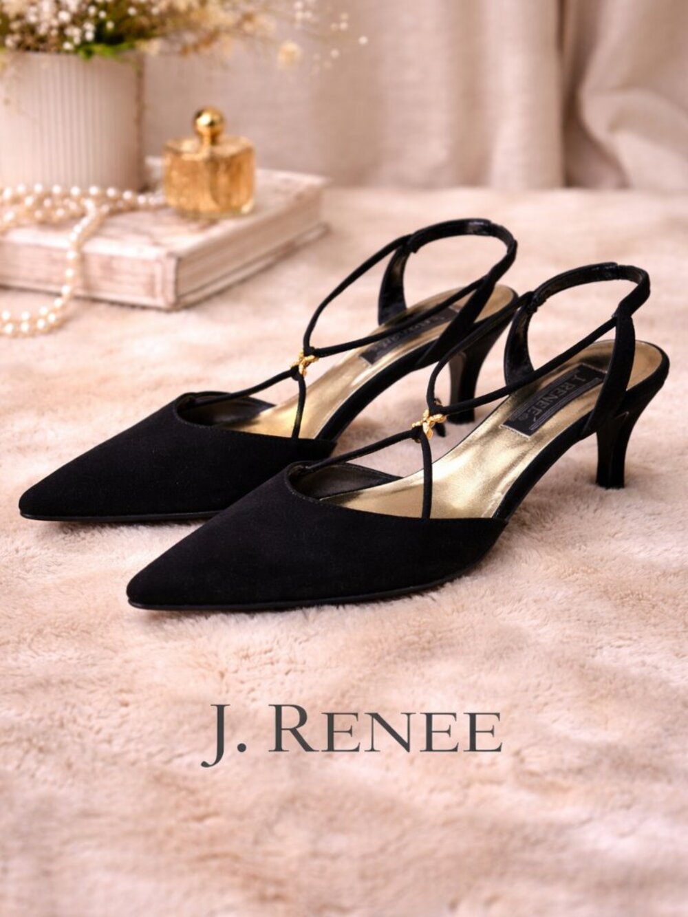 J. Renee VTG Slingback Kitten Heels Size 8.5 Strappy Pointy Toe Pumps